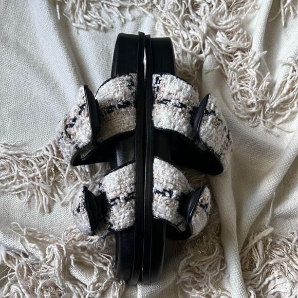 Anine Bing Sid Sandals Straps Beige Plaid Boucle Tweed 40 NEW - Picture 13 of 16